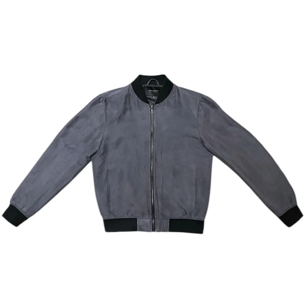 Banana Republic - Suede Bomber Jacket | Men’s Small (S), Gray/Black